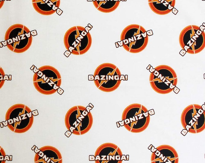 Camelot Fabrics The Big Bang Theory Bazinga White Premium Quality 100% Cotton Fabric (CA983)