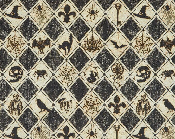 Springs Creative Halloween Spooky Diamonds Black Premium Quality 100% Cotton Fabric (SC86XX)