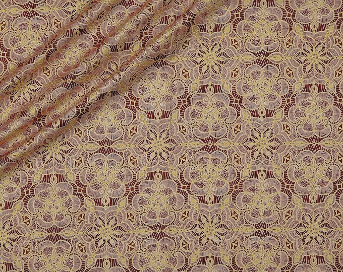 Quilting Treasures Basics Luminous Lace Medallion Blender Metallic Wine Royal (NOT ACTUAL LACE) Premium Quality 100% Cotton Fabric (QT951)