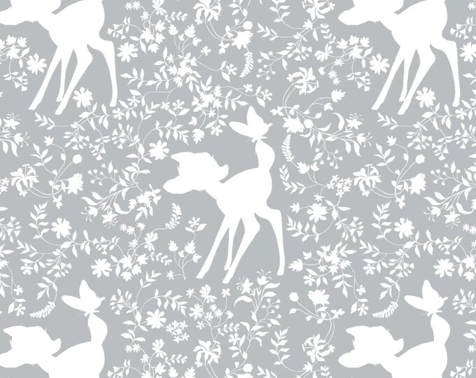 Camelot Fabrics Disney Bambi Fabric Silhouette in Gray Premium Quality 100% Cotton Fabric (CA304)