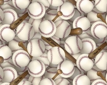 Elizabeth's Studio Sports Packed Baseballs White Premium Quality 100% Cotton Fabric (ES12XX)