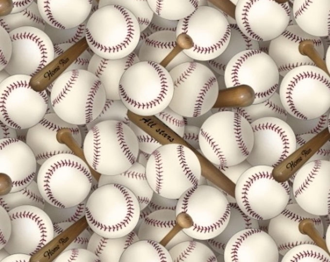 Elizabeth's Studio Sports Packed Baseballs White Premium Quality 100% Cotton Fabric (ES12XX)