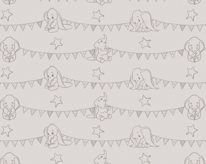 Camelot Fabrics Disney Dumbo Bunting Banners Light Taupe Premium Quality 100% Cotton Fabric (CA814)