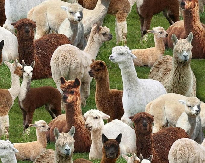 Elizabeth's Studio Alpacas in Field Green/Multicolor Premium Quality 100% Cotton Fabric (ES87)