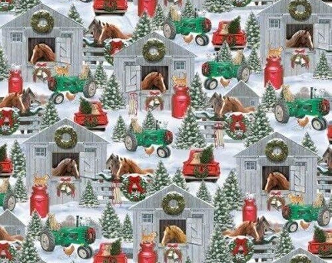 Timeless Treasures Snow Snowy Stable Premium Quality 100% Cotton Fabric (TT596)