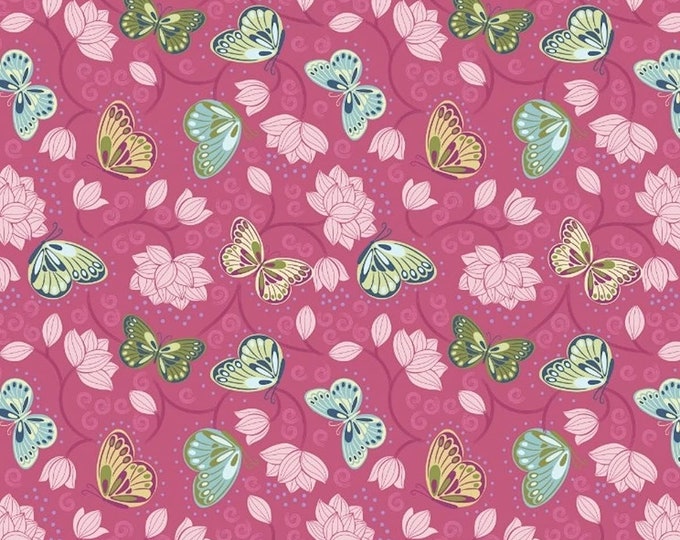 Lewis & Irene Sew Mindfull Floral Lotus Flower Pink Premium Quality 100% Cotton Fabric (M479)