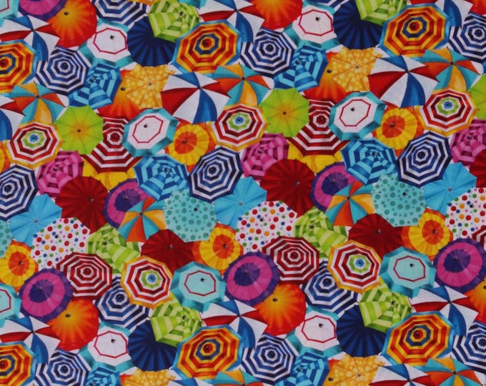 Timeless Treasures Umbrellas Stripes Designs Patterned Beach Sun Sand Premium Quality 100% Cotton Fabric (TT524CC)