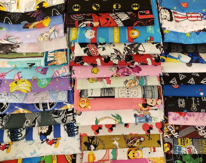 4 yards 4 prints cotton Disney, cartoon, Nickelodeon ,Nintendo, Marvel bundles