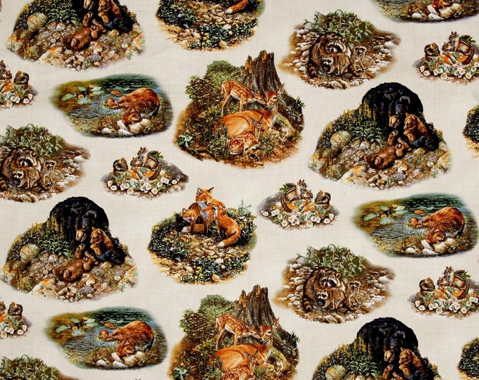 Elizabeth's Studio Woodland Families Scenic Earth Premium Quality 100% Cotton Fabric (ES381)