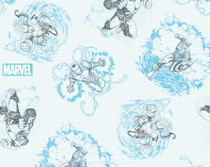 Springs Creative Marvel Avengers Sketch Blue/White Premium Quality 100% Cotton Fabric (SC1577KK)
