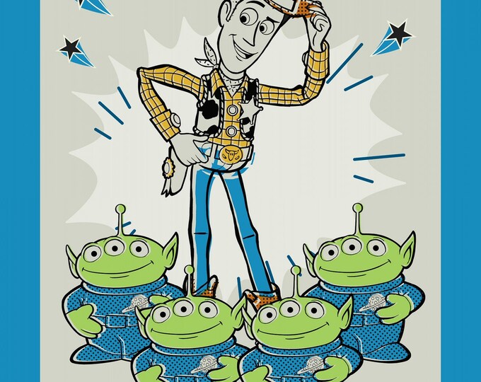 Disney Pixar Toy Story Woody Alien Crowd 35" Panel 100% Cotton Sold by The Panel. (SC1530KK)