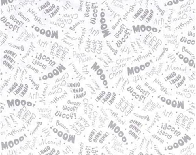 Quilting Treasures Animal Farm Animal Sounds in Words Gray On White Premium Quality 100% Cotton Fabric (QT695)