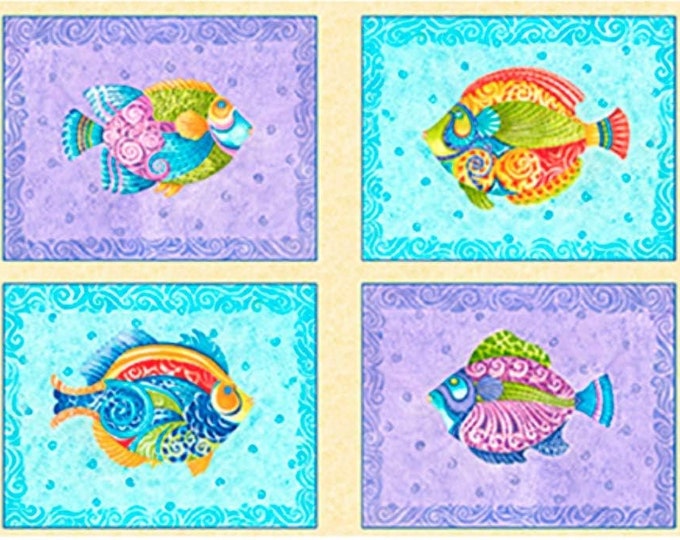 Quilting Treasures Jewels of The SEA Fish Picture Patches  44" X 24" Premium Quality 100% Cotton Fabric by the panel (QT530)