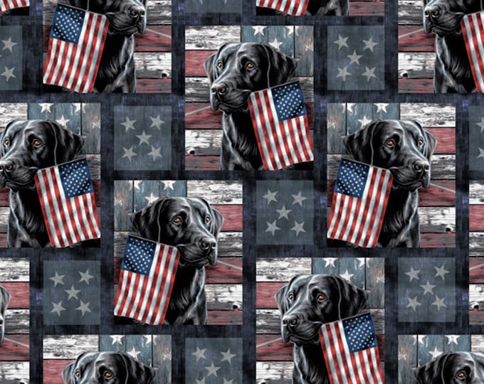 David Textiles American Patriotic Cute Labrador Multicolor Premium Quality 100% Cotton Fabric by The Yard. (DA9XX)