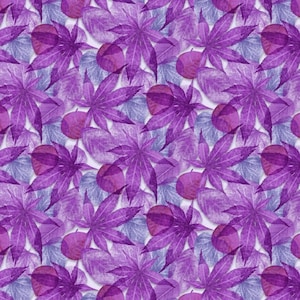 May include: Purple and blue watercolor leaves pattern. The leaves are overlapping and create a seamless pattern.
