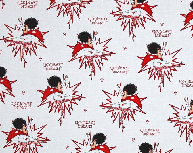 Quilting Treasures Kick Heart Disease Superlady White, Poppy Premium Quality 100% Cotton Fabric (QT657)