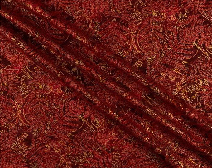 Timeless Treasures Metallic Thankful & Grateful Ferns Currant Premium Quality 100% Cotton Fabric (TT1031)