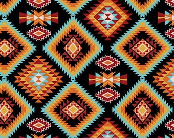 David Textiles Native American Themed Raindance Argye Black Premium Quality 100% Cotton Fabric by The Yard. (DA18XX)