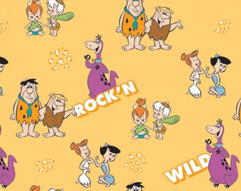 Camelot Fabrics The Flintstones 2 Gangs A Rock'n Yellow Premium Quality 100% Cotton Fabric (CA860KK)
