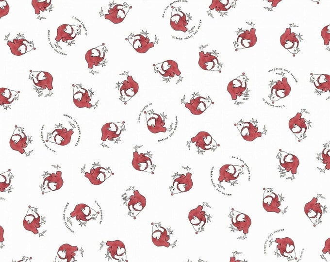Quilting Treasures Fowl Play Red Chicken Little Toss White Premium Quality 100% Cotton Fabric (QT727)