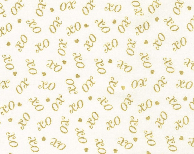 Timeless Treasures Love, Gold Metallic XO, Cream, Hugs and Kisses, Happily Ever After Premium Quality 100% Cotton Fabric (TT532)