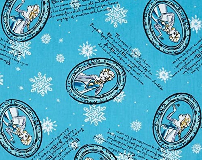 Springs Creative Disney Frozen Elsa Framed Teal Premium Quality 100% Cotton Fabric (SC313)