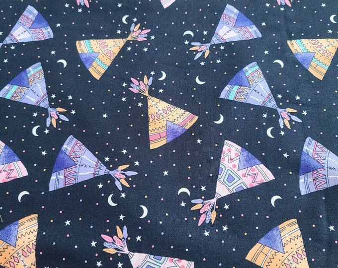 Timeless Treasures Teepees In Navy Blue Premium Quality 100% Cotton Fabric (TT750)