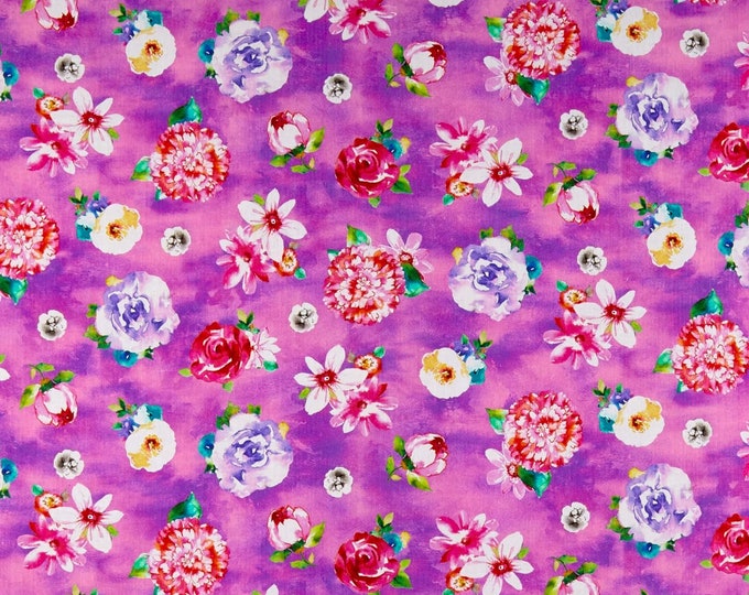 Quilting Treasures Annabelle Floral Toss Pink Premium Quality 100% Cotton Fabric (QT1070)
