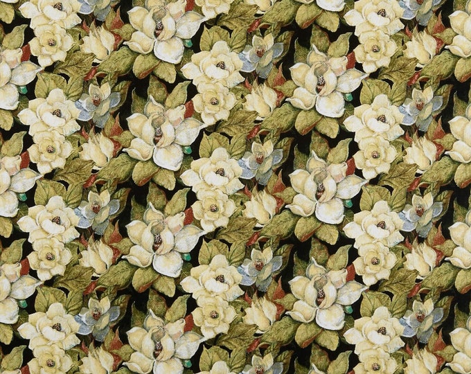 Springs Creative Susan Winget Iridescent Peacock Magnolia Black Premium Quality 100% Cotton Fabric (SC1385)