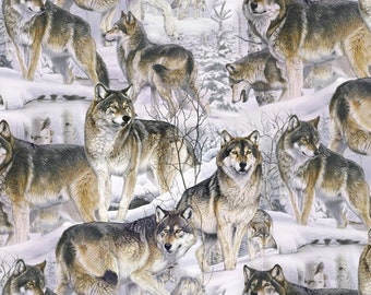 David Textiles Wolves in the Snow Multi Premium Quality 100% Cotton Fabric (DA135)