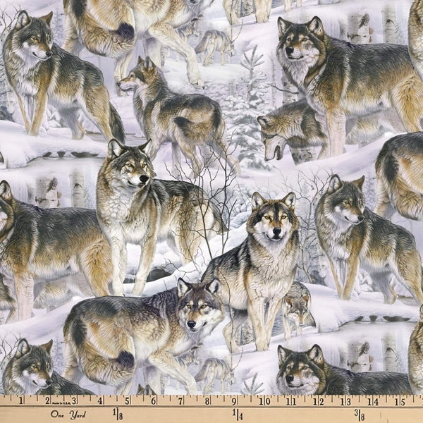 David Textiles Wolves in the Snow Multi Premium Quality 100% Cotton Fabric (DA135)