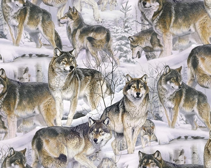 David Textiles Wolves in the Snow Multi Premium Quality 100% Cotton Fabric (DA135)
