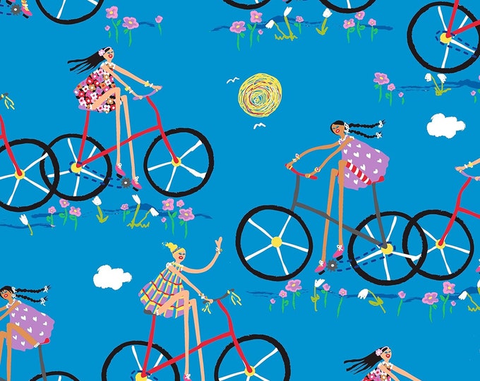 Quilting Treasures City Gals Girls On Bikes Turquoise Premium Quality 100% Cotton Fabric (QT1018)