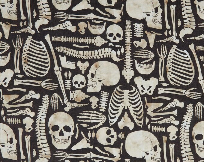 Springs Creative Halloween Boney Yard Black Premium Quality 100% Cotton Fabric (SC123XX)
