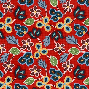 David Textiles Embroidered Petals Red/Multicolor Premium Quality 100% Cotton Fabric by The Yard.  (DA24XX)