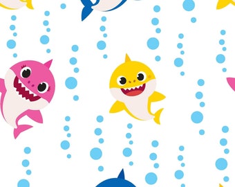 Springs Creative Nickelodeon Baby Shark Family Bubble Blast White Premium Quality 100% Cotton Fabric (SC1556KK)