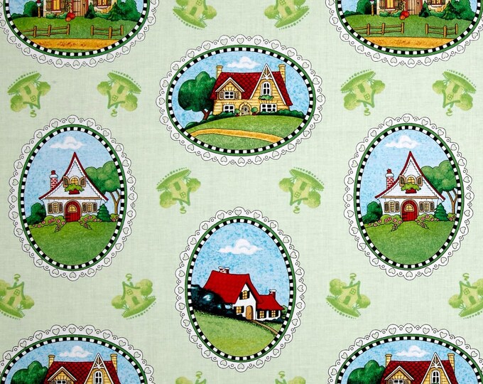 Quilting Treasures Mary's Journey House Vignettes Pale Green Premium Quality 100% Cotton Fabric (QT810)