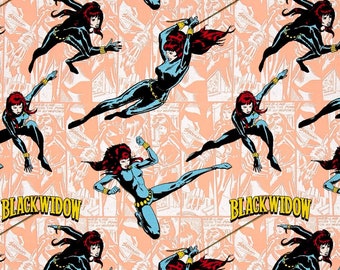 Camelot Fabrics Marvel Comics Black Widow Peach Premium Quality 100% Cotton Fabric (CA461)