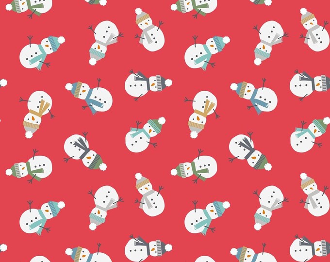Lewis & Irene - Snow Day Scattered Snowman, Red Premium Quality 100% Cotton Fabric (M506)