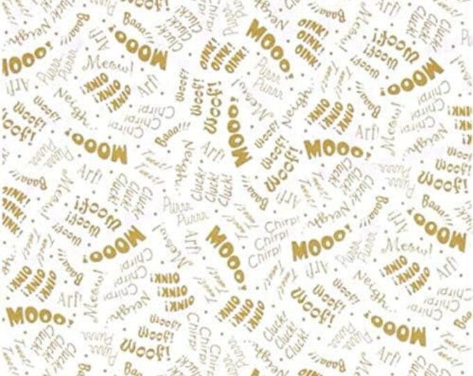 Quilting Treasures Animal Farm Animal Sounds in Words Tan Premium Quality 100% Cotton Fabric (QT693)