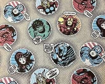 Camelot Fabrics Marvel Comic Pop Power Badges Premium Quality 100% Cotton Fabric (CA1KK)