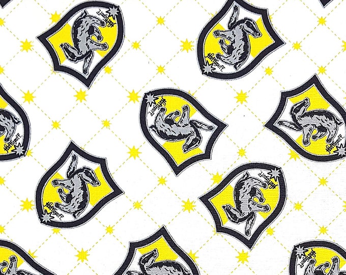 Camelot Fabrics Wizarding World Hufflepuff House Pride in White Premium Quality 100% Cotton Fabric (CA1319KK)