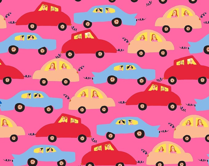 Quilting Treasures City Gals Cars Hot Pink Premium Quality 100% Cotton Fabric (QT1235KK)