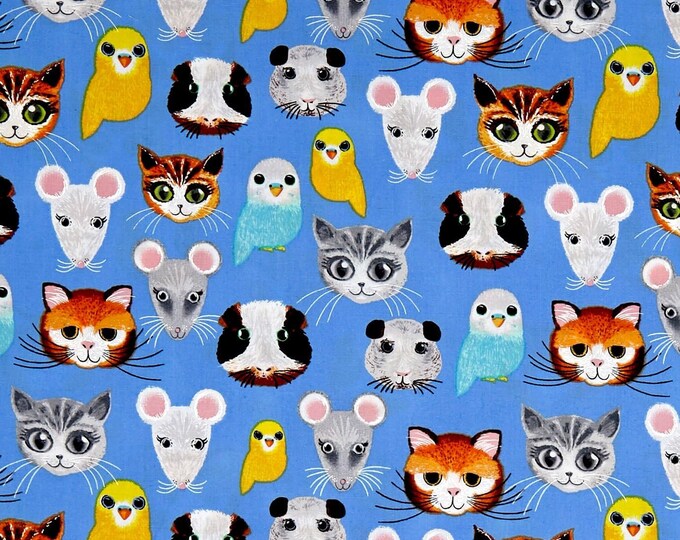 Timeless Treasures 0548351 Pet Shop Animal Faces Premium Quality 100% Cotton Fabric (TT601)