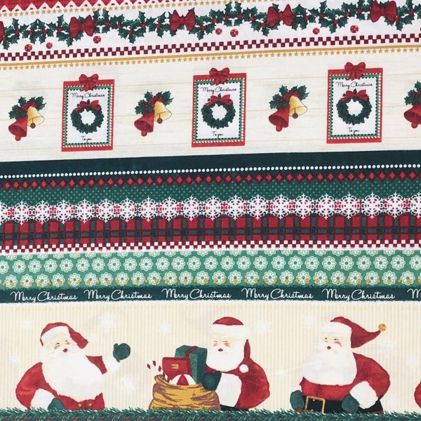 Blank Quilting Papa Noel Christmas Stripes Premium Quality 100% Cotton Fabric (BQ54)