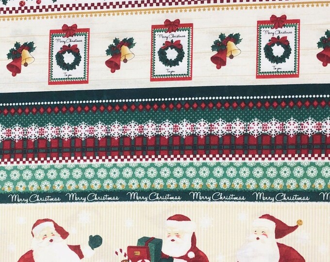 Blank Quilting Papa Noel Christmas Stripes Premium Quality 100% Cotton Fabric (BQ54)
