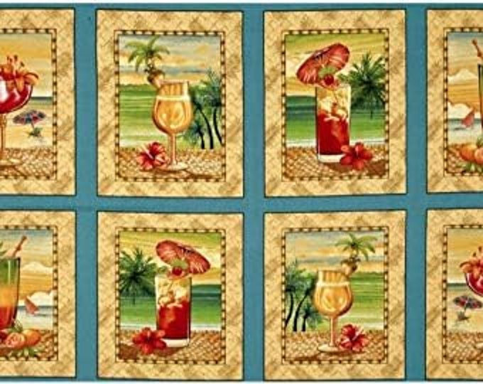 Quilting Treasures Paradise Delights Beach Picture Patches 23" Blue Premium Quality 100% Cotton Fabric (QT457)