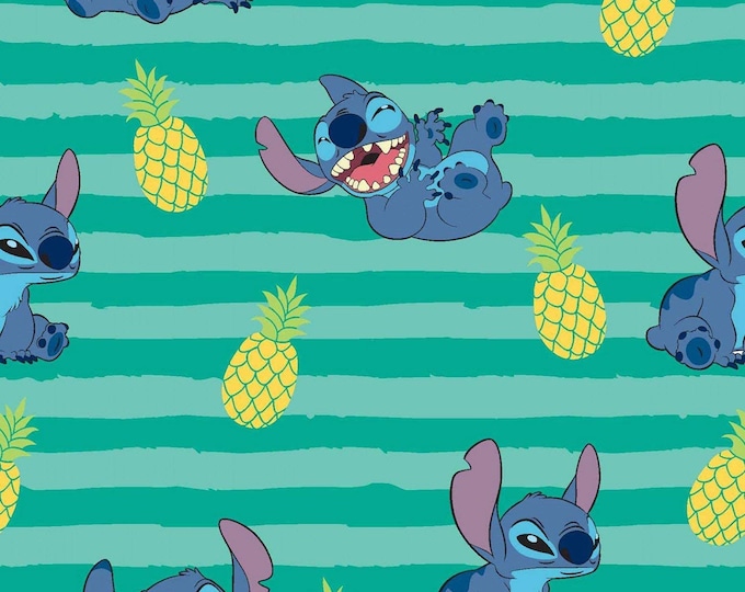 Springs Creative Disney Lilo and Stitch Pineapple Stripe Green Premium Quality 100% Cotton Fabric by 1/2 of a Yard. (SC19KKHALFYARD)
