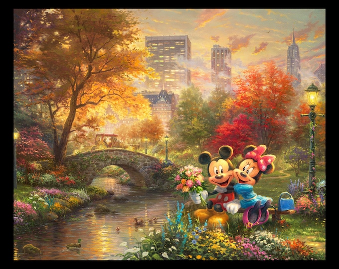 Mickey and Minnie Sweetheart Central Park Digital David Textile 100% Cotton Fabric By The Panel 43" x 36" (DA193KK)
