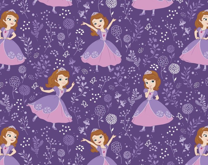 Camelot Fabrics Disney Sofia The First Meadow in Grape Premium Quality 100% Cotton Fabric (CA745)